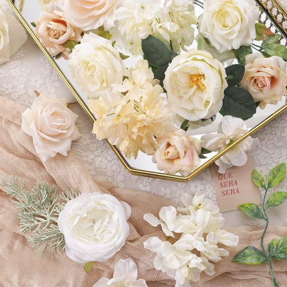 Wedding Backdrop Floral Arrangement Kit Silk Rose Dahlia Combo Adjustable Stems UV Fade Resistant Event Decor