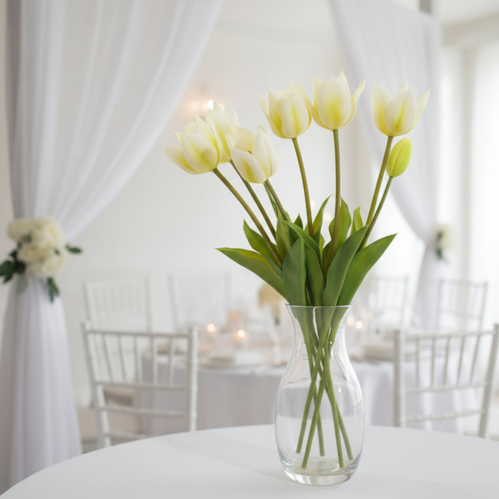 Tulip Artificial Flower Bouquet - 3 Blooms 2 Buds 13.8 Inch | Home Wedding & Outdoor Table Decor