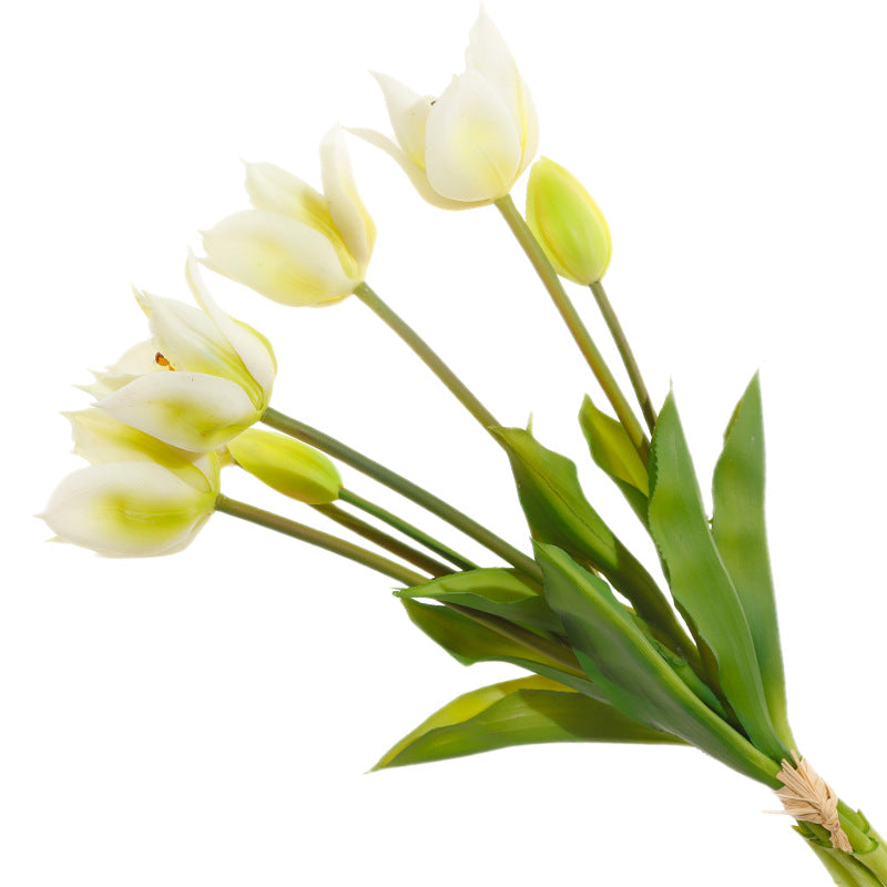 Tulip Artificial Flower Bouquet - 3 Blooms 2 Buds 13.8 Inch | Home Wedding & Outdoor Table Decor