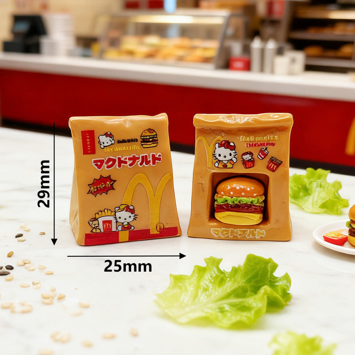 10Pcs 3D Mini McDonald's Hamburger Paper Bag Resin Charms | Wedding Decor for Dessert Table & Miniature Wedding Scene