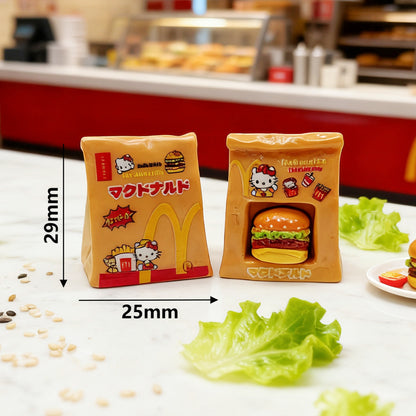 10Pcs 3D Mini McDonald's Hamburger Paper Bag Resin Charms | Wedding Decor for Dessert Table & Miniature Wedding Scene