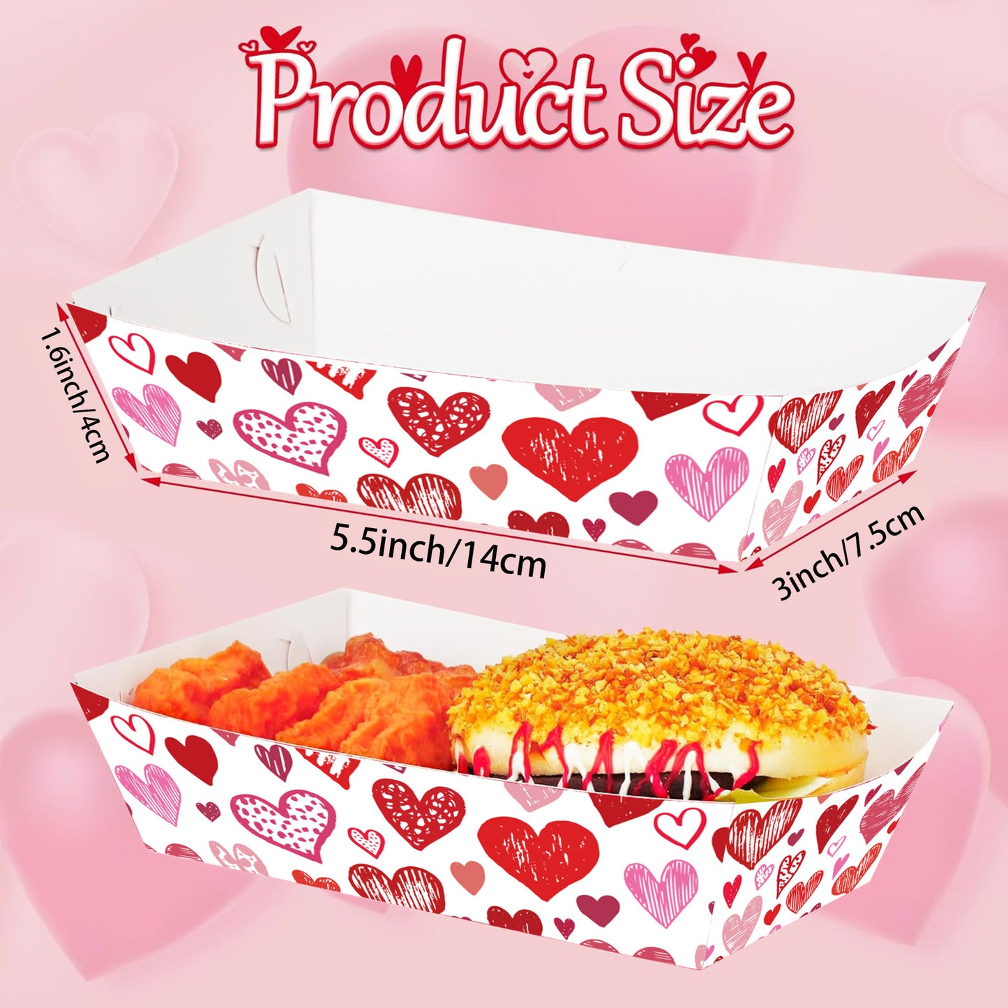Valentine's Day Disposable Snack Trays (20-Pack) - Love-Themed Popcorn Boats for Party Supplies