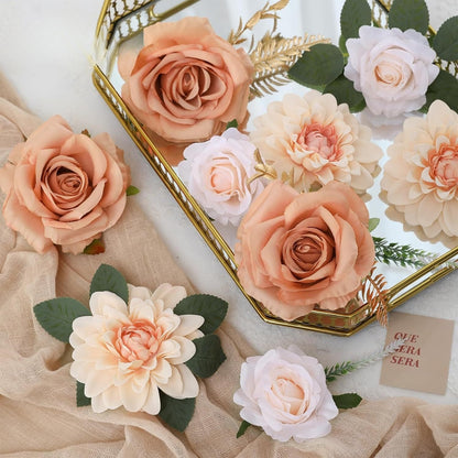 Wedding Backdrop Floral Arrangement Kit Silk Rose Dahlia Combo Adjustable Stems UV Fade Resistant Event Decor