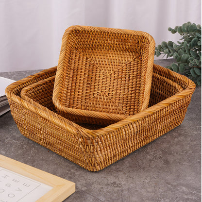 Premium Braided Rattan Organizer Set 3 Piece Modular Desktop Storage for Vanity Cosmetics & Office Décor