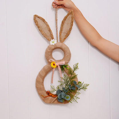 Easter Bunny Wreath - 1.73ft Burlap Rabbit Decor for Easter Christmas Home Party Hanging Decorations