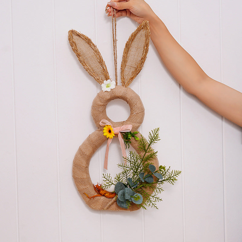 Easter Bunny Wreath - 1.73ft Burlap Rabbit Decor for Easter Christmas Home Party Hanging Decorations