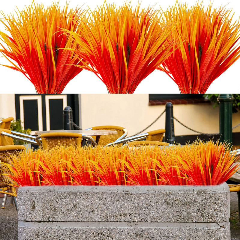 Artificial Spring Grass Bush, 7-Branch Faux Wheat Grass Stems, Pack of 5, Plastic, for Wedding, Outdoor & Home Decor