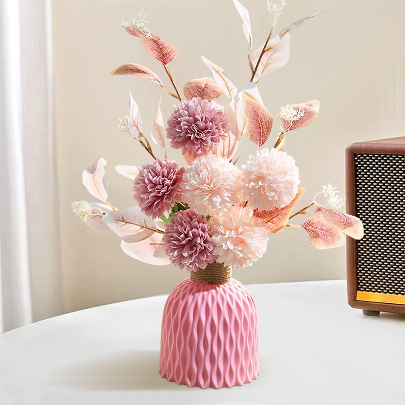 18" Realistic Artificial Flower Arrangement, 6-Piece Chrysanthemum & Eucalyptus Bundle for Home Decor, Wedding, Events (No Vase Included)