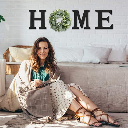 Wooden HOME Letters with Eucalyptus Wreath Farmhouse Christmas Wall Decor for Home