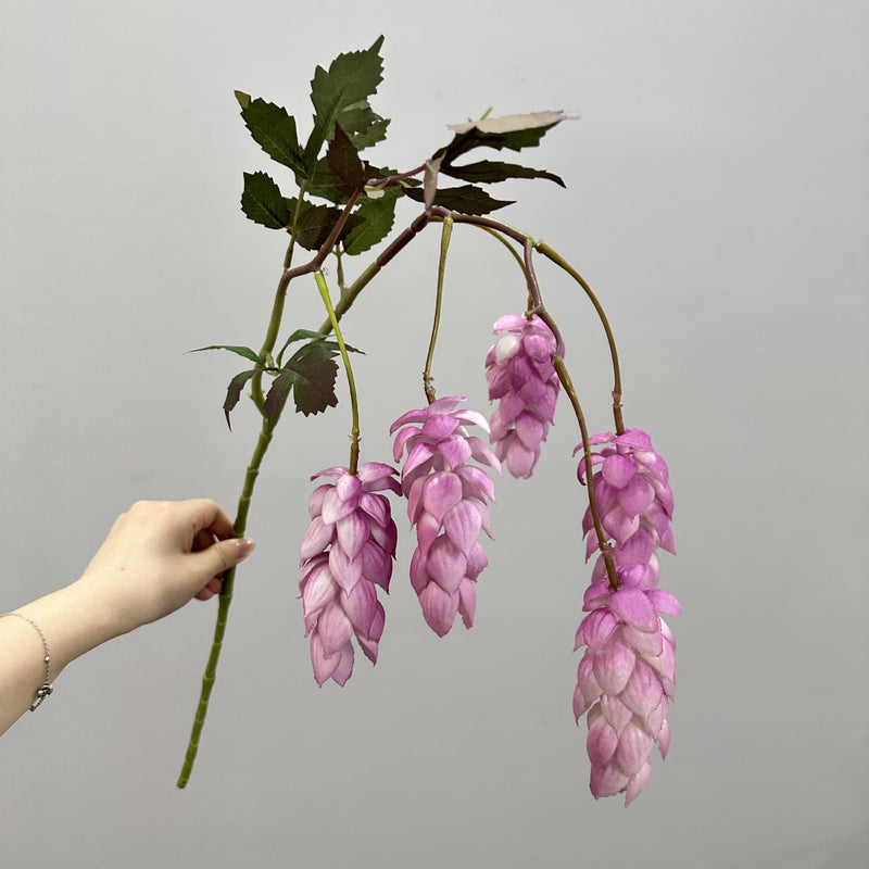 Artificial Hops Single Stem with 5 Blooms, 20" Tall, PU Material, Indoor/Outdoor Use, Wedding & Event Decor