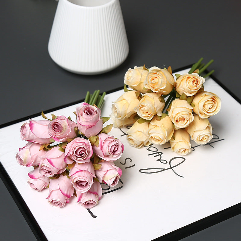 12-Bloom Artificial Rose Bouquet, Silk-Like Fabric, 10" Height, Perfect for Weddings, Events, and Home Decor