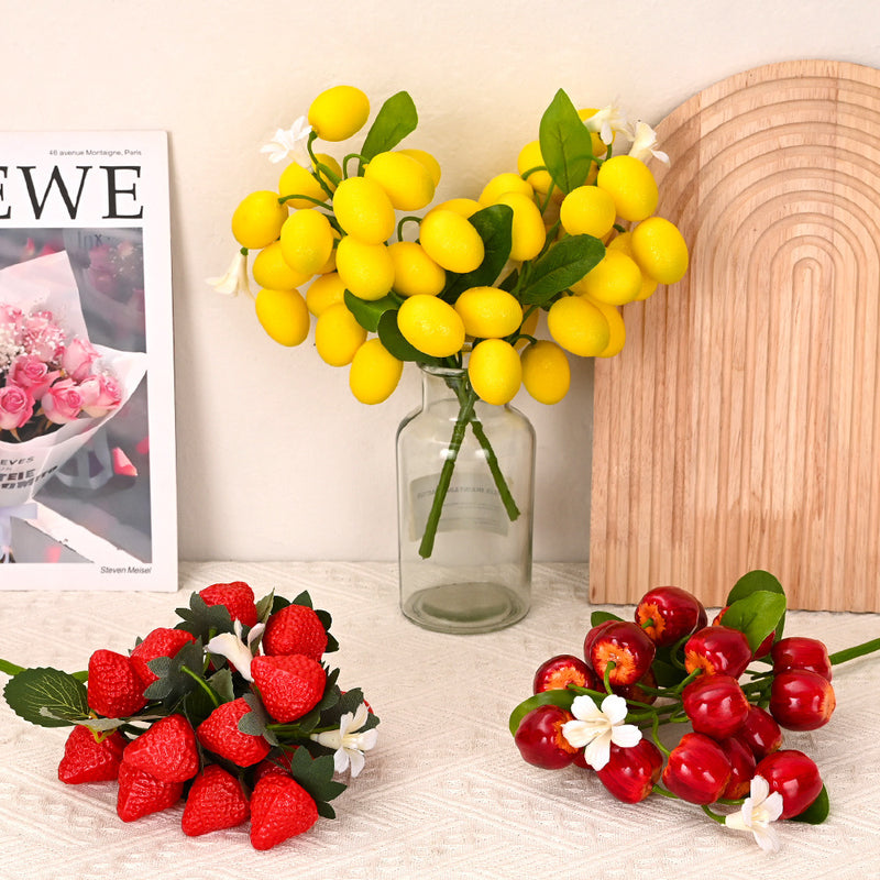 Strawberry Artificial Flower Bush, 19 Blooms, 11" Tall, PVC Material, Perfect for Home Decor, Weddings, and DIY Projects