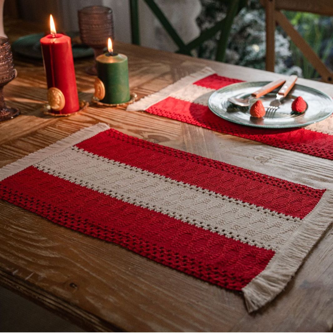 Bulk Red White Stripes Table Runner With Tassel for Home Party Decor Wholesale