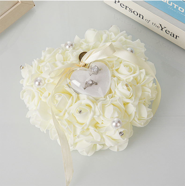 Bulk Double Sided Wedding Ring Pillow with Rose Shockproof Design for Destination Weddings & Vow Renewals Bridal Keepsake Organizer Box Wholesale