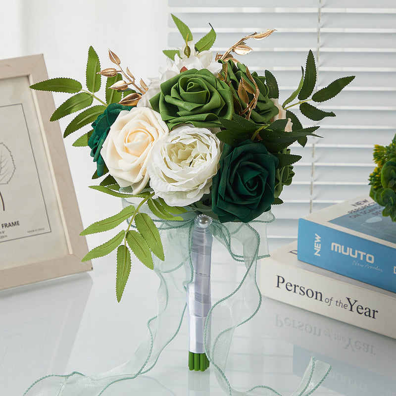Artificial Rose Bouquet with 7 Blooms, 11.4 Inches, Plastic, Perfect for Weddings, Indoor & Outdoor Use