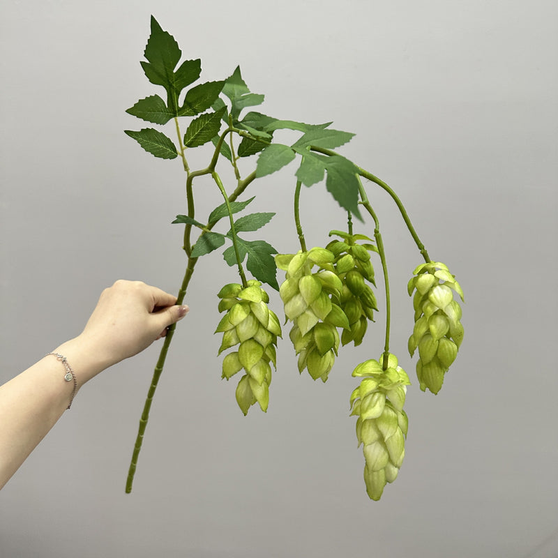 Artificial Hops Single Stem with 5 Blooms, 20" Tall, PU Material, Indoor/Outdoor Use, Wedding & Event Decor