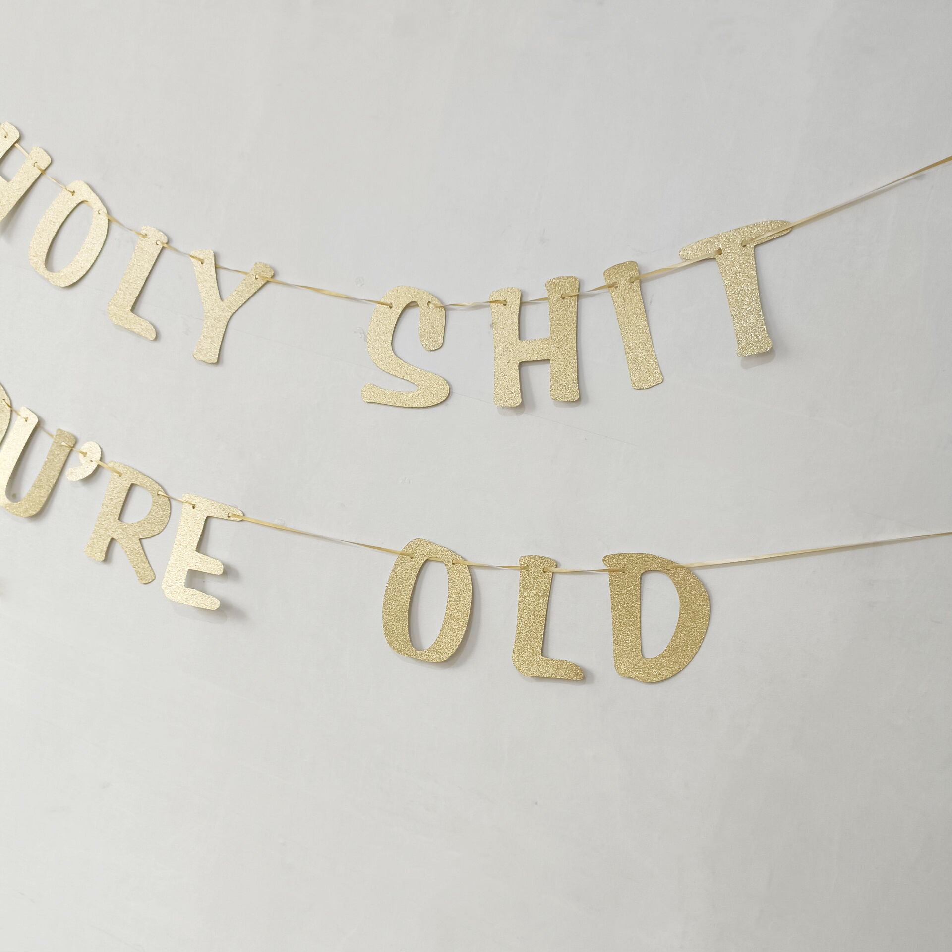 Bulk 10 Pcs Holy Shit You're Old Banner Golden Glitter Funny Birthday Banner For Party Supplies Wholesale