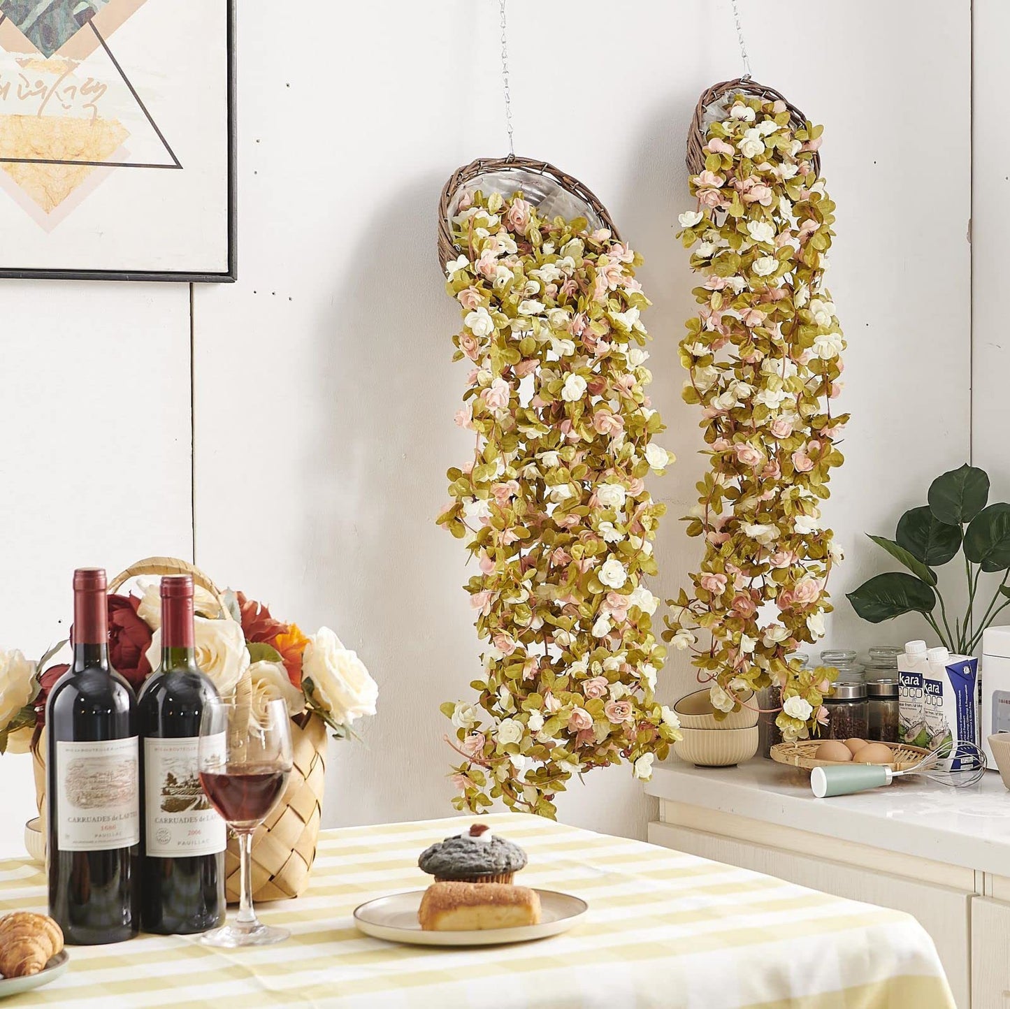 Bulk 8 Pcs Flower Garland 2025 Silk Rose Vine Greenilk Leaves Wedding Arch Boho Wall Decor Reusable Hypoallergenic Party Wholesale