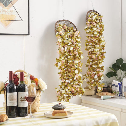 Bulk 8 Pcs Flower Garland 2025 Silk Rose Vine Greenilk Leaves Wedding Arch Boho Wall Decor Reusable Hypoallergenic Party Wholesale