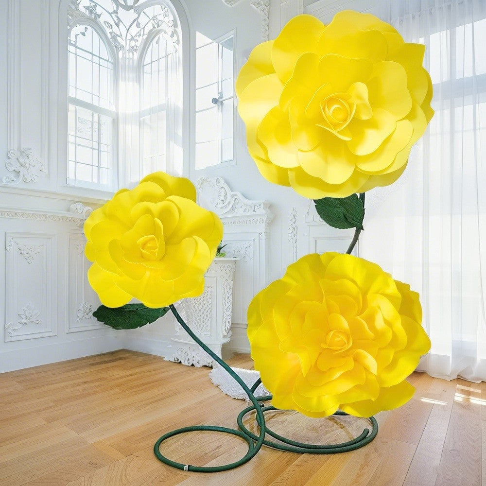 Outdoor Garden Wedding Yellow Rose Artificial Flower Vine - 7 Sizes PE Rose Garland for Venue Decor
