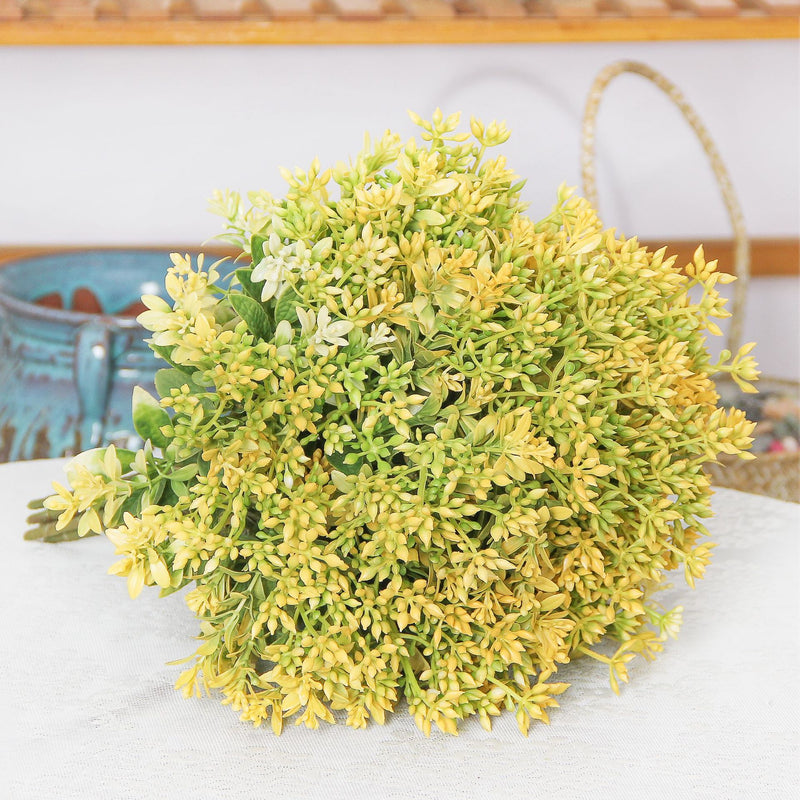 Artificial Kalanchoe Bush, 15 Branches, Plastic Faux Flower Greenery, Home, Wedding & Window Display Decor