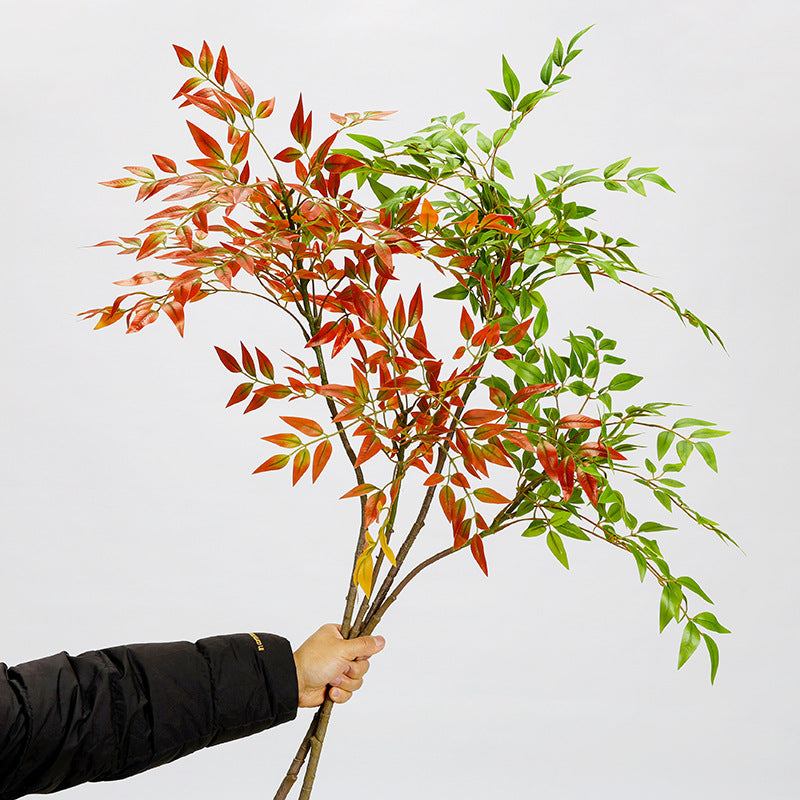 Single Stem Faux Nandina Leaf Branch, 43" Silk-Like Fabric, Modern Home & Event Decor