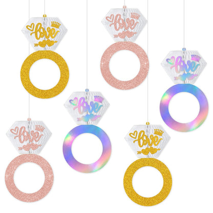 Bachelorette Party Scene Decor Kit - Diamond Ring Honeycomb Hanging Decor for Engagement-Themed Bash Setups