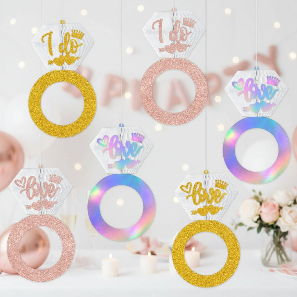 Bachelorette Party Scene Decor Kit - Diamond Ring Honeycomb Hanging Decor for Engagement-Themed Bash Setups