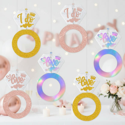 Bachelorette Party Scene Decor Kit - Diamond Ring Honeycomb Hanging Decor for Engagement-Themed Bash Setups