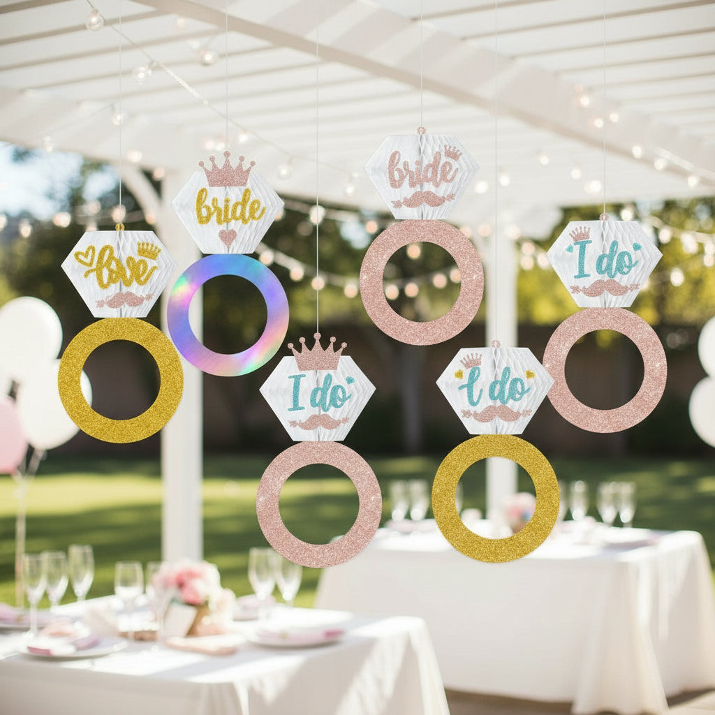 Bachelorette Party Scene Decor Kit - Diamond Ring Honeycomb Hanging Decor for Engagement-Themed Bash Setups