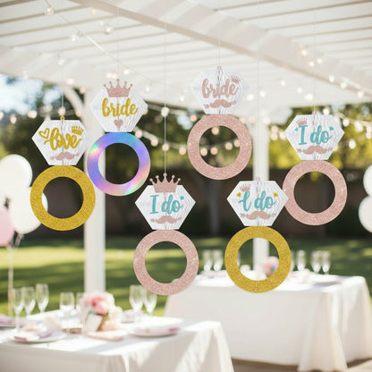 Bachelorette Party Scene Decor Kit - Diamond Ring Honeycomb Hanging Decor for Engagement-Themed Bash Setups