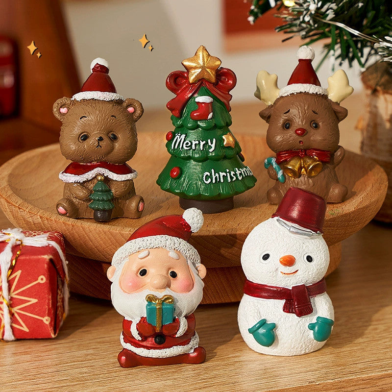 4-Pack Mini Christmas Figurines (2-2.8 Inches) - Tabletop Decor & Stocking Stuffer Gifts