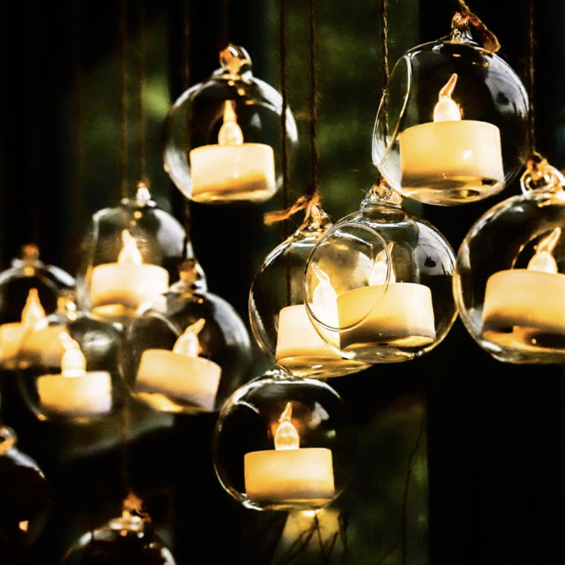 Bulk 12 Pcs Glass Globe Hanging Lights Candle Orbs for Tea Lights Wedding Arch Decor Christmas Centerpiece Outdoor Party Wholesale