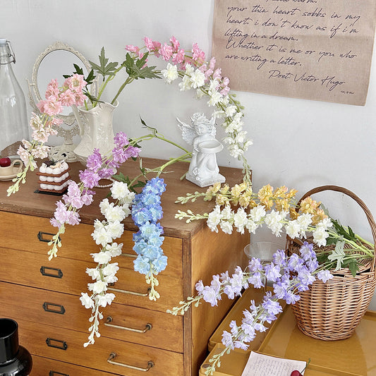 Bulk 4 Pcs Delphinium Flower Plants Real Touch Artificial Larkspur Waterproof Blooms for Cathedral Hotel Decor Garden Design Wholesale