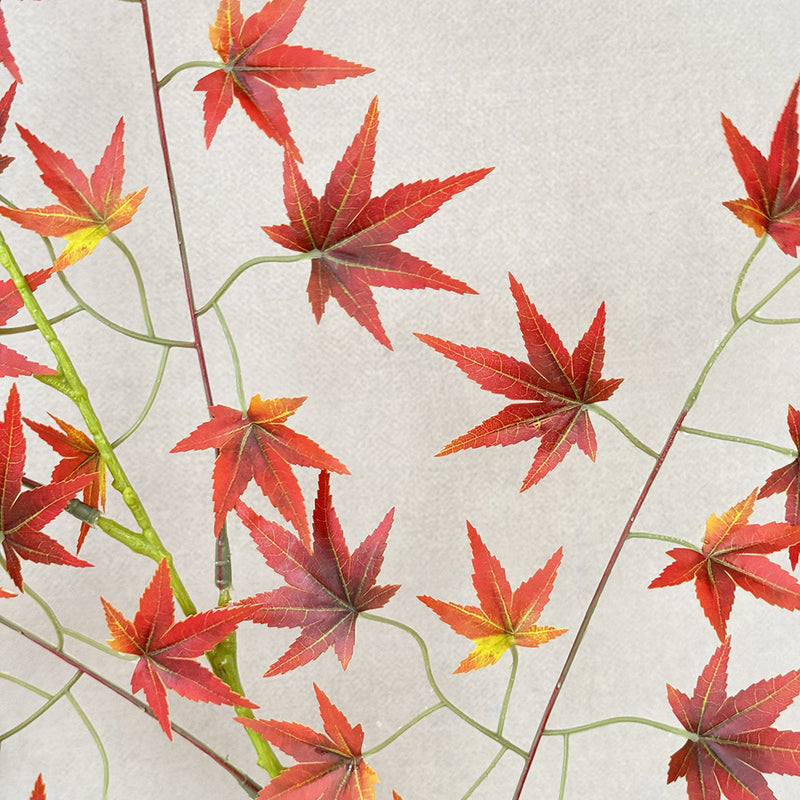 Single Stem Faux Maple Leaf Branch, 43" Tall, Velvet Fabric, Modern Fall Decor for Weddings, Home, and Events