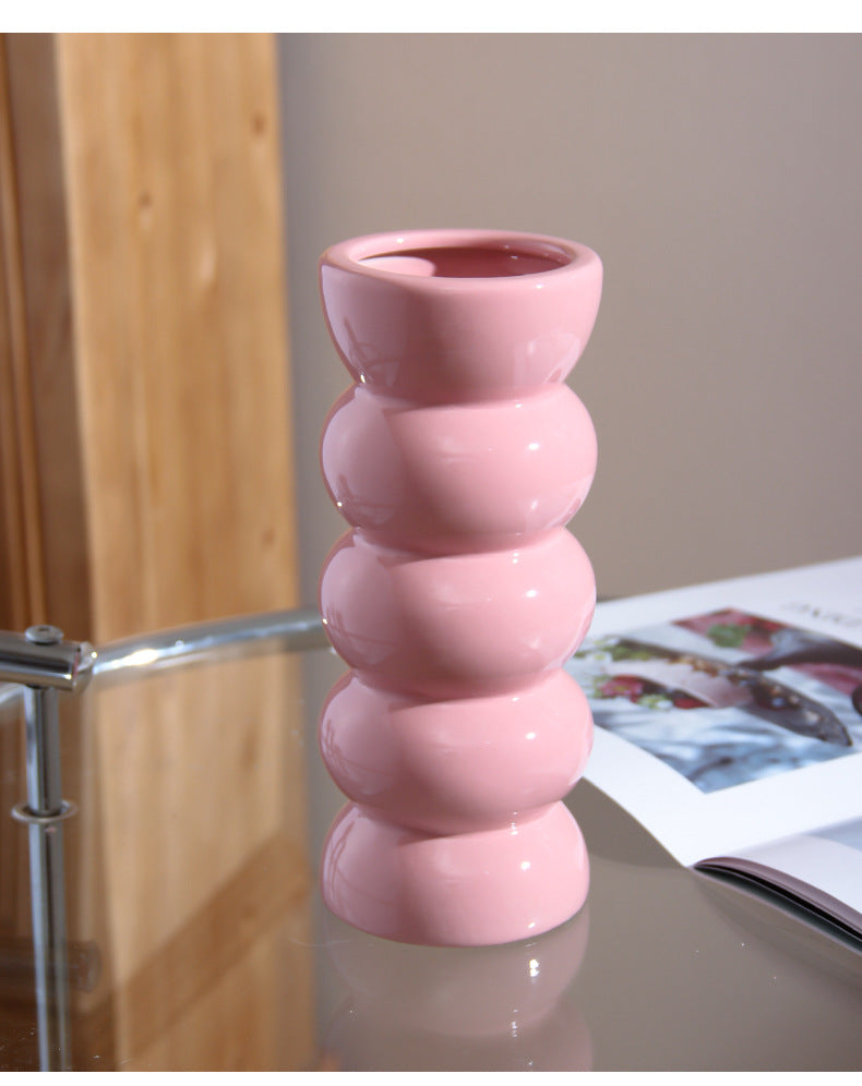 Bulk Ceramic Flower Vase Ribbing Modern Unique Home Party Decor Wholesale
