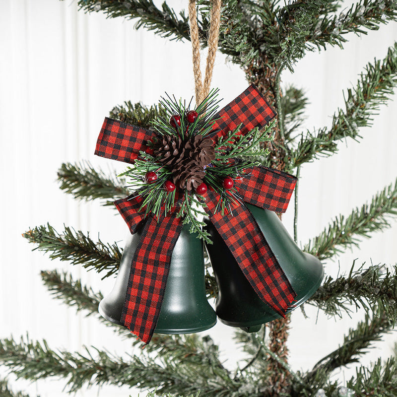 Christmas Iron Bell Ornaments with Pine Cone and Berry Hanging Decorations, Bulk Set