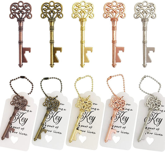 Bulk 50 Pack Vintage Skeleton Key Bottle Openers Wedding Favors Set with Keychains Durable Metal Bottle Opener Bulk for Bridal Showers Rehearsal Dinners & Anniversary Parties Wholesale