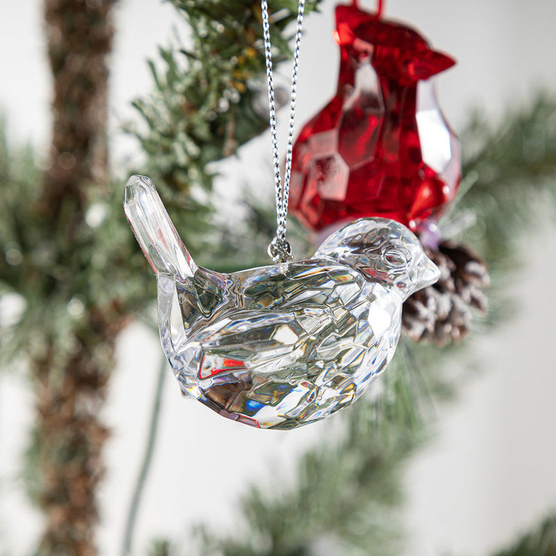 Acrylic Transparent Bird Christmas Ornaments with Pine Cones and Pine Needles, Hanging Decorations for Xmas Tree, Bulk Set