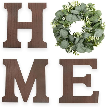 Wooden HOME Letters with Eucalyptus Wreath Farmhouse Christmas Wall Decor for Home