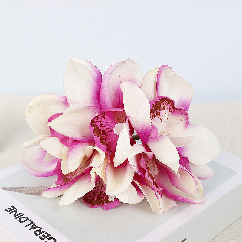 Artificial Cymbidium Orchid Bouquet, 6 Flower Heads, Real-Touch Latex, Wedding & Home Decor