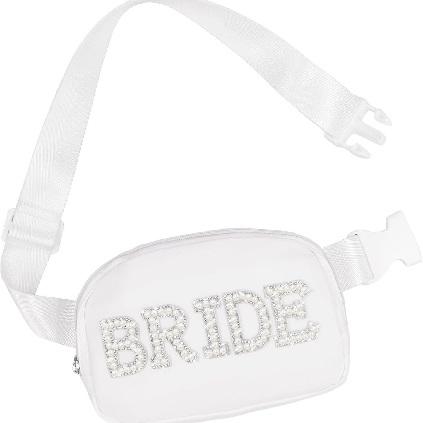 Bride Pearl Letter Fanny Pack Chest Bag - Waterproof Nylon | 8.3x5.7 Inch Wedding Accessory