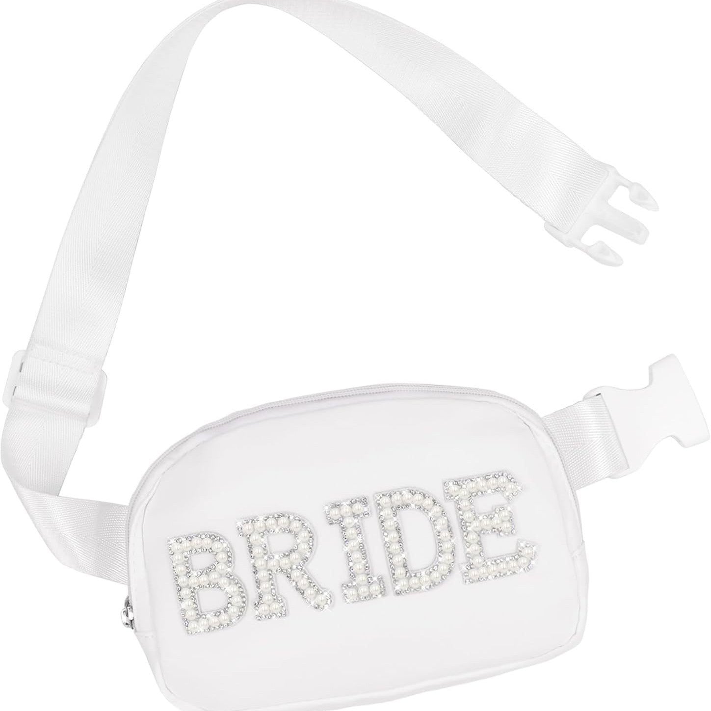 Bride Pearl Letter Fanny Pack Chest Bag - Waterproof Nylon | 8.3x5.7 Inch Wedding Accessory