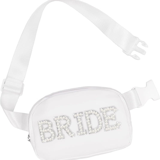 Bride Pearl Letter Fanny Pack Chest Bag - Waterproof Nylon | 8.3x5.7 Inch Wedding Accessory
