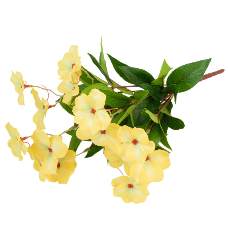 Artificial Impatiens Bouquet with 14 Blooms, Silk-Like Fabric, 16" Height, UV-Resistant for Indoor & Outdoor Use