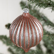 Christmas Ornament Glass Ball with Rope, Onion Shape, Bulk Set for Tree Decoration