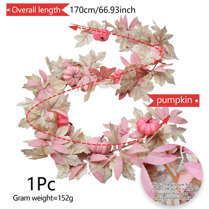 Thanksgiving Faux Garland with White Maple Leaves & Pink Pumpkins - Fall Harvest Decor