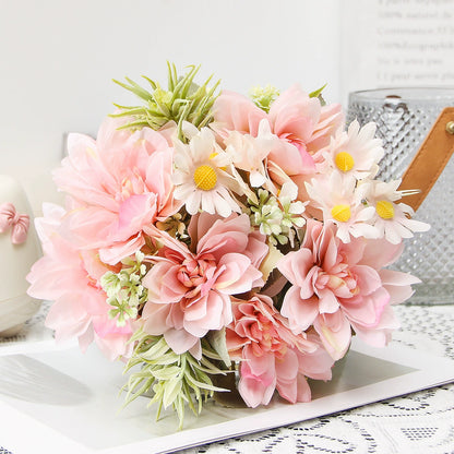 Wedding Floral Backdrop Decor Dahlia Bouquet Kit Silk with Bendable Steel Stems for Venue Styling