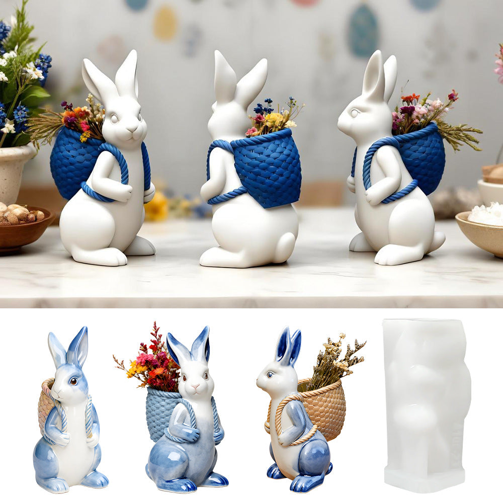 Easter Bunny Basket Silicone Mold - DIY Candle & Resin Craft Mold for Home Decor (3.54in Tall)