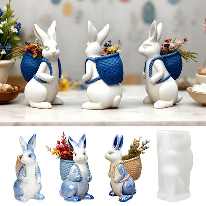 Easter Bunny Basket Silicone Mold - DIY Candle & Resin Craft Mold for Home Decor (3.54in Tall)
